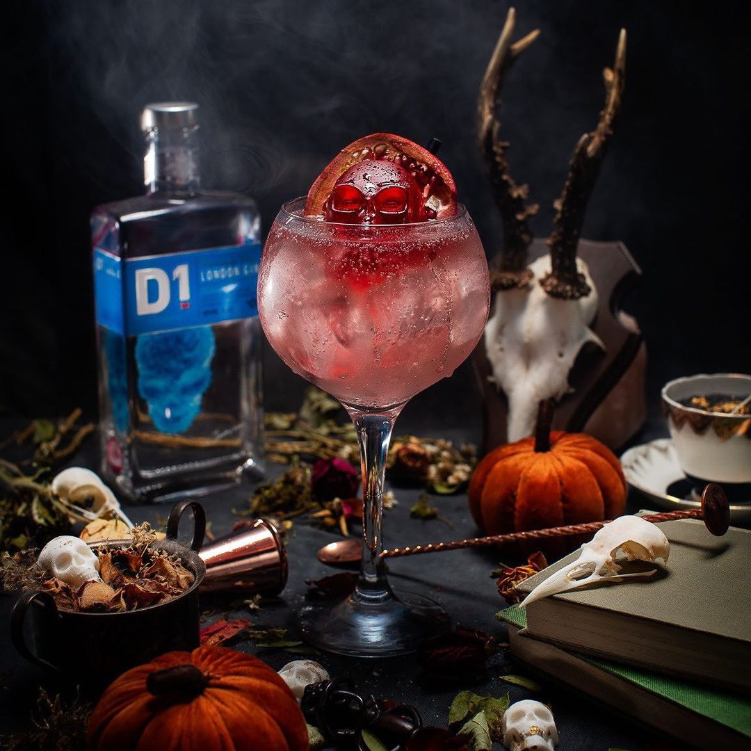 red ice cube skull in cocktail from silicone mould